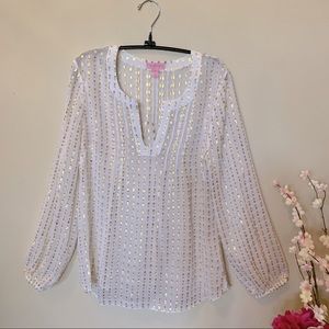 Lilly Pulitzer Colby White Gold Metallic Dot Top